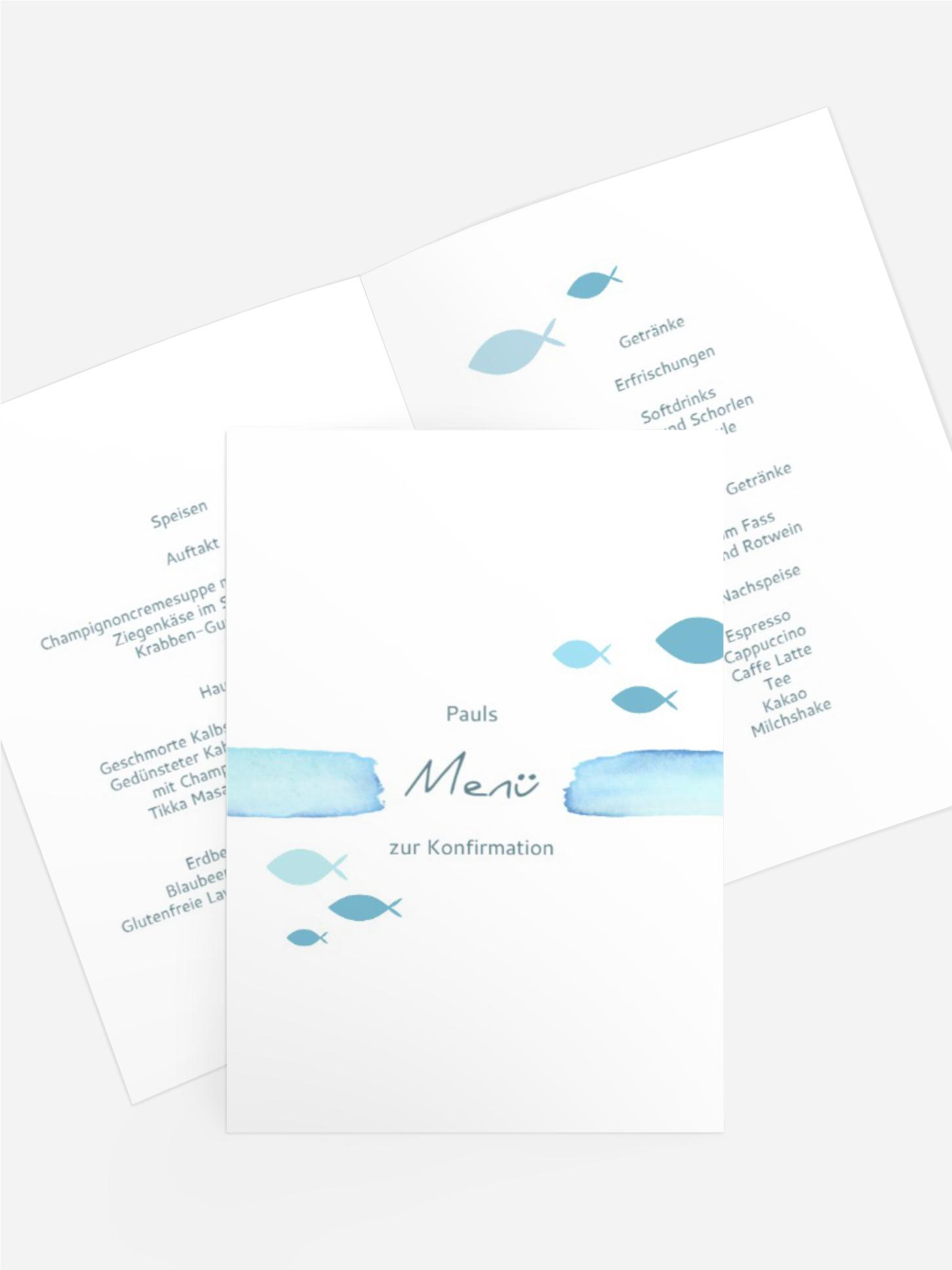 Menükarte Konfirmation Blaufisch Menükarte Konfirmation Blaufisch