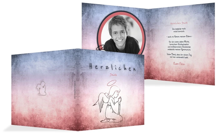 Dankeskarte Kommunion grunge Engel