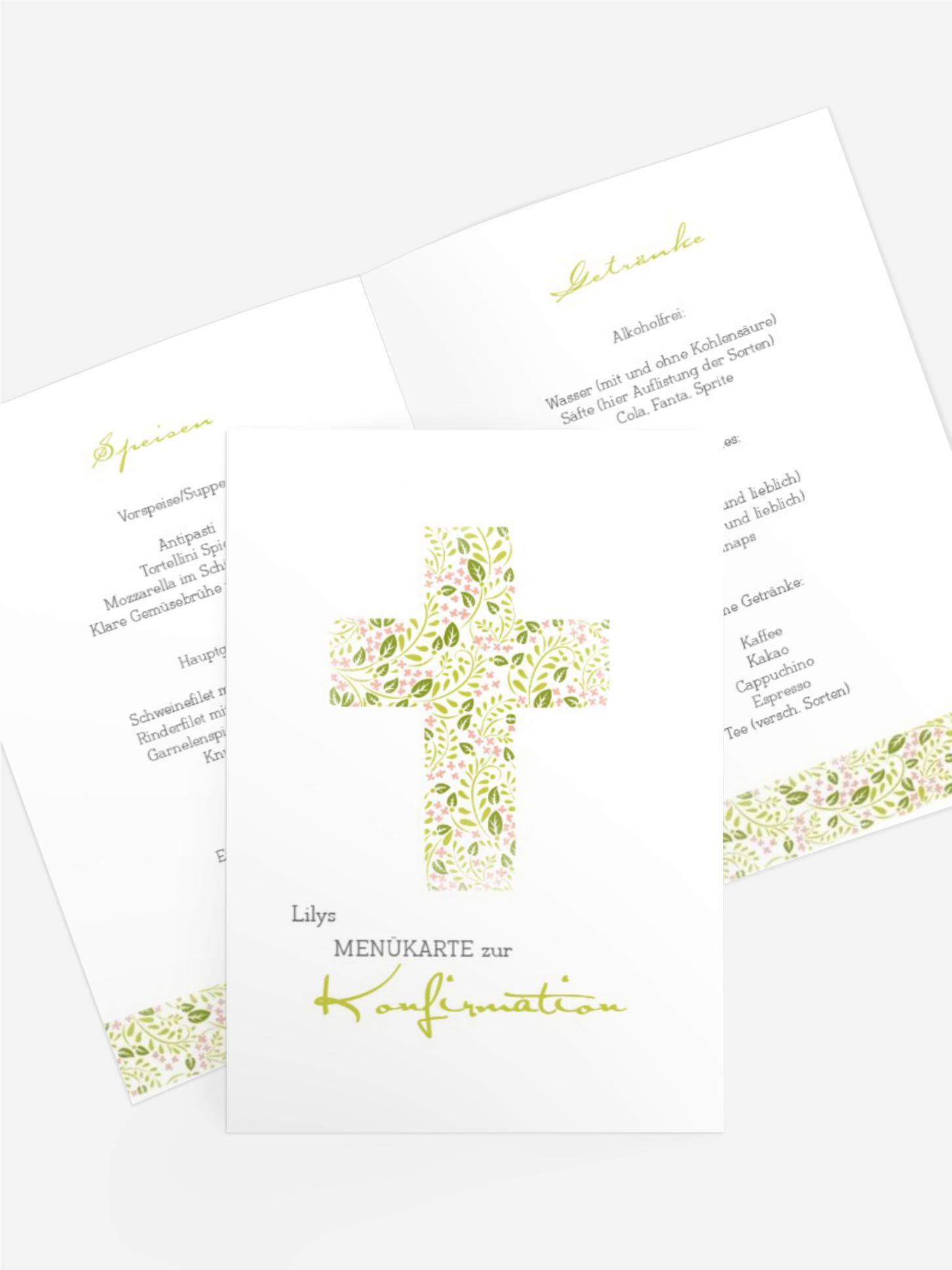Menükarte Konfirmation Blumenkreuz