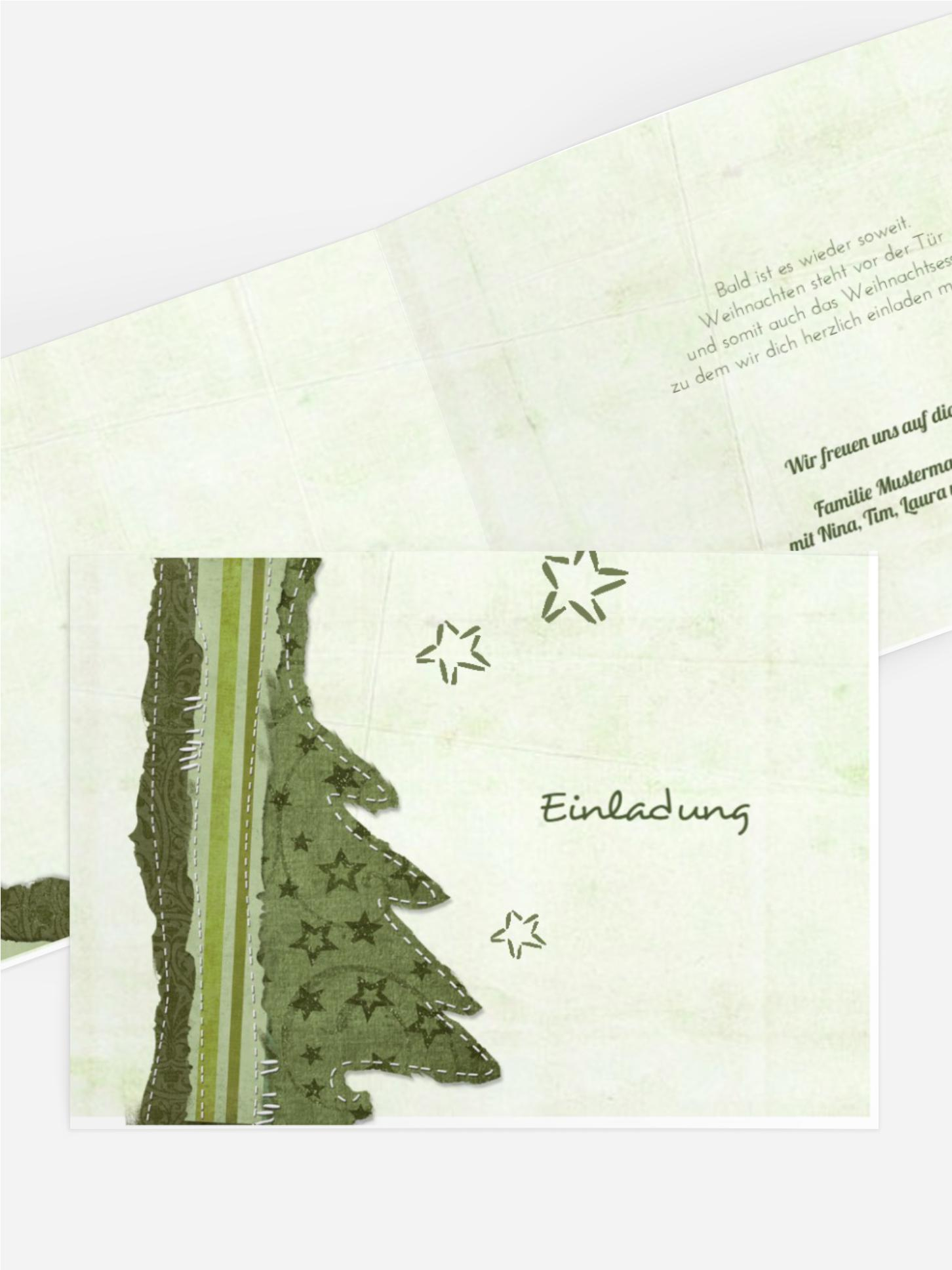 Weihnachts Einladungskarte privat Stoffbaum
