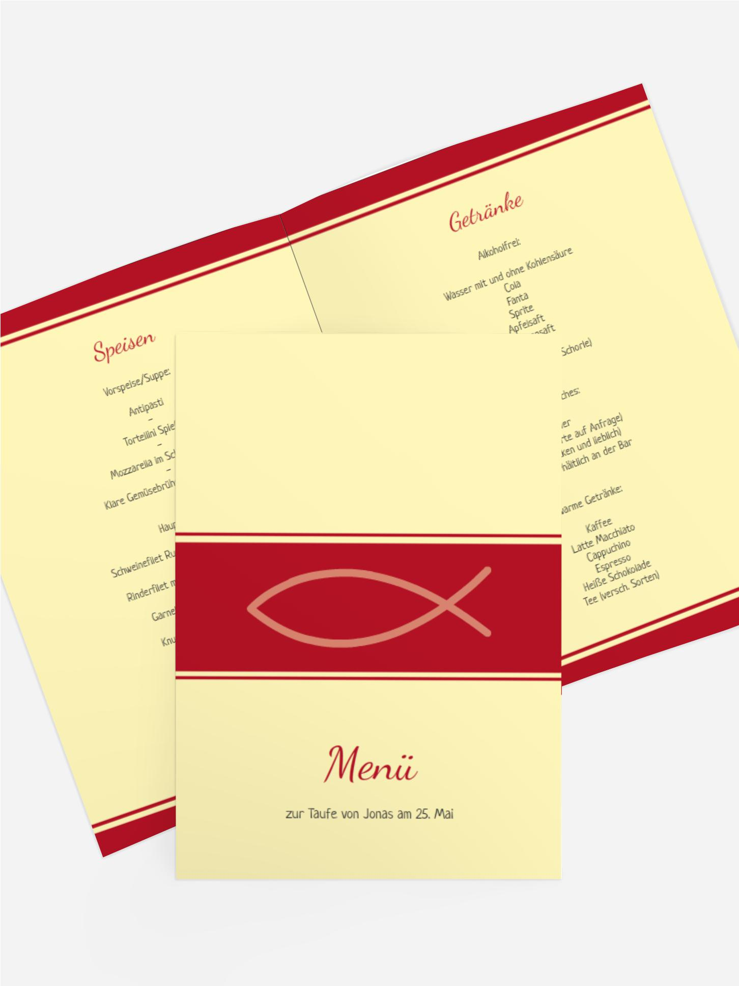 Menükarte zur Taufe Fisch
