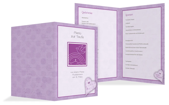 Menükarte Taufe Bubblehearts Menükarte Taufe Bubblehearts