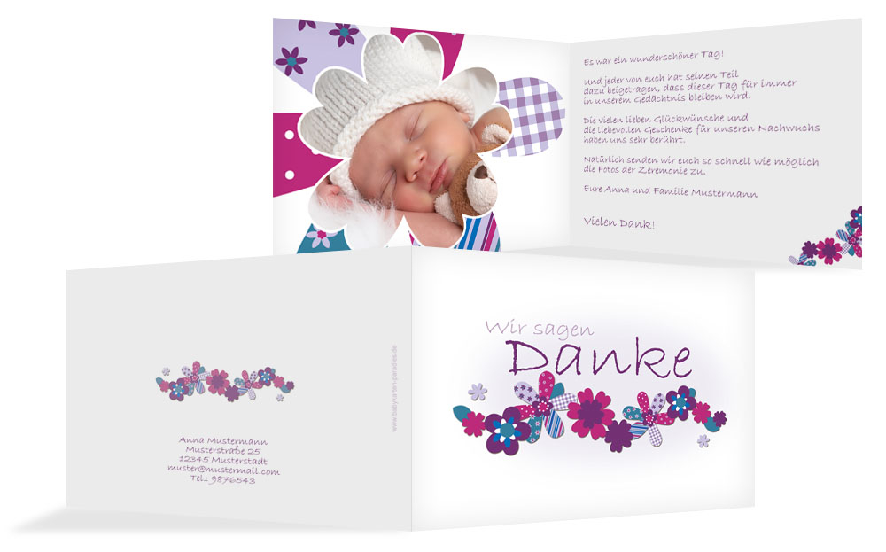 Dankeskarte zur Taufe Blumenband