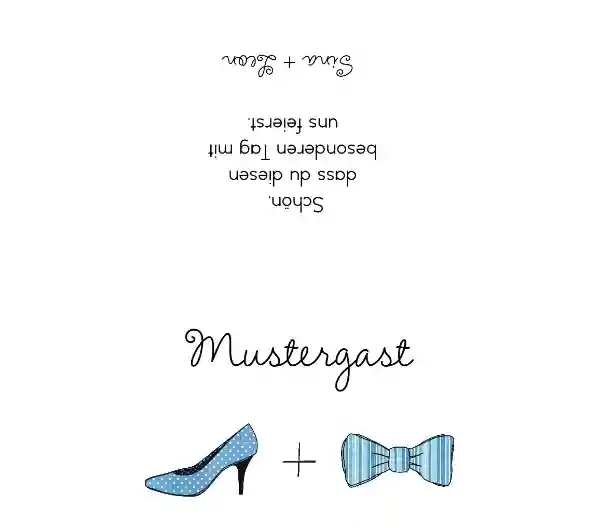 Tischkarte zur Hochzeit High Heel und Fliege