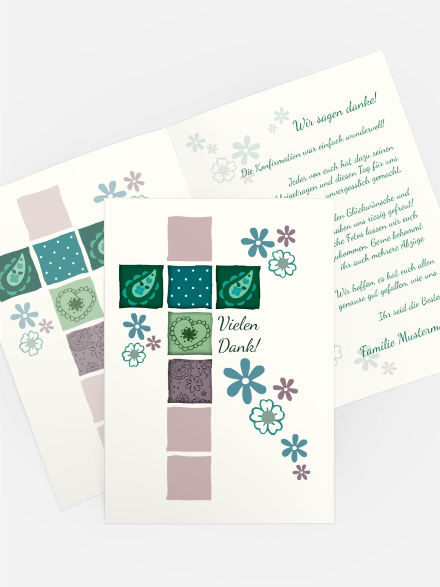 Dankeskarte Konfirmation Florales Kreuz