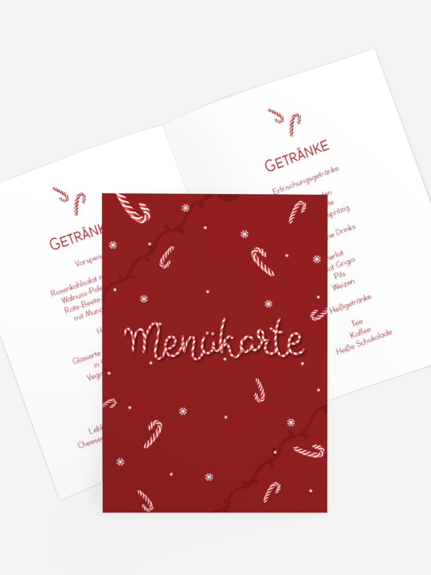 Menükarte Weihnachten Zuckerstangen