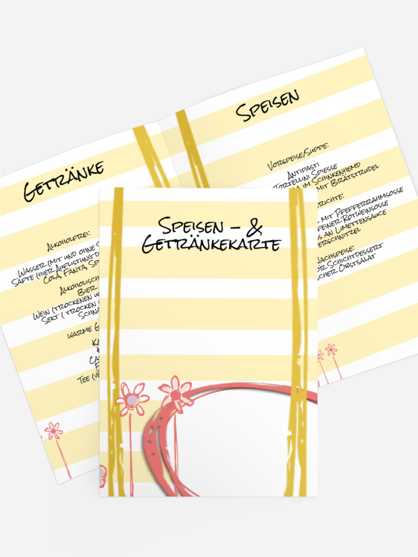 Menükarte Taufe Flowers and Stripes