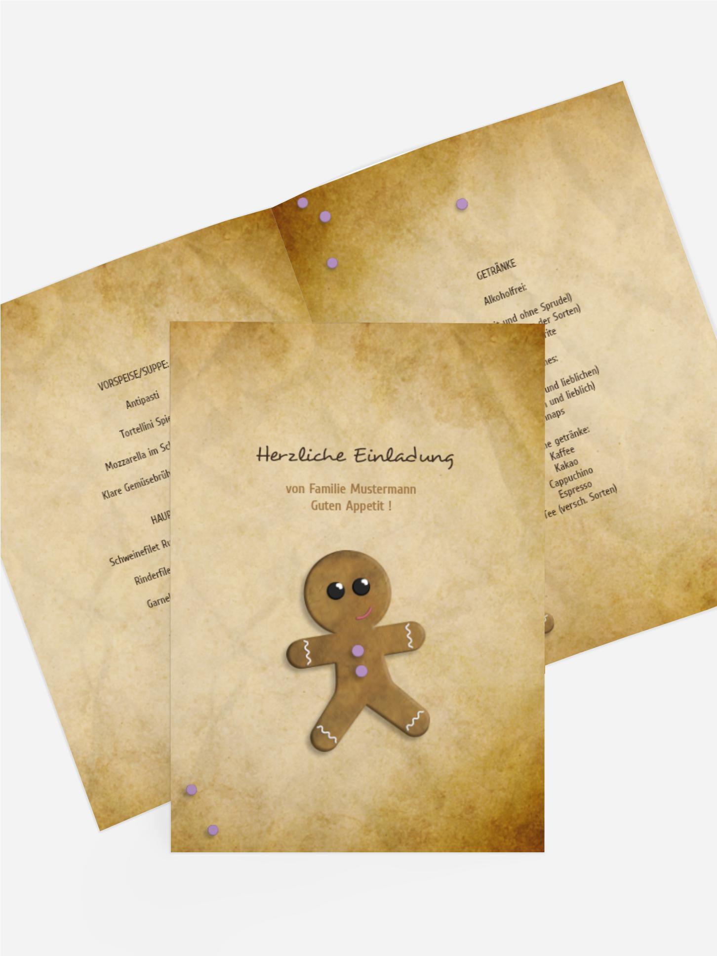 Weihnachtsmenükarte Lebkuchenmännchen