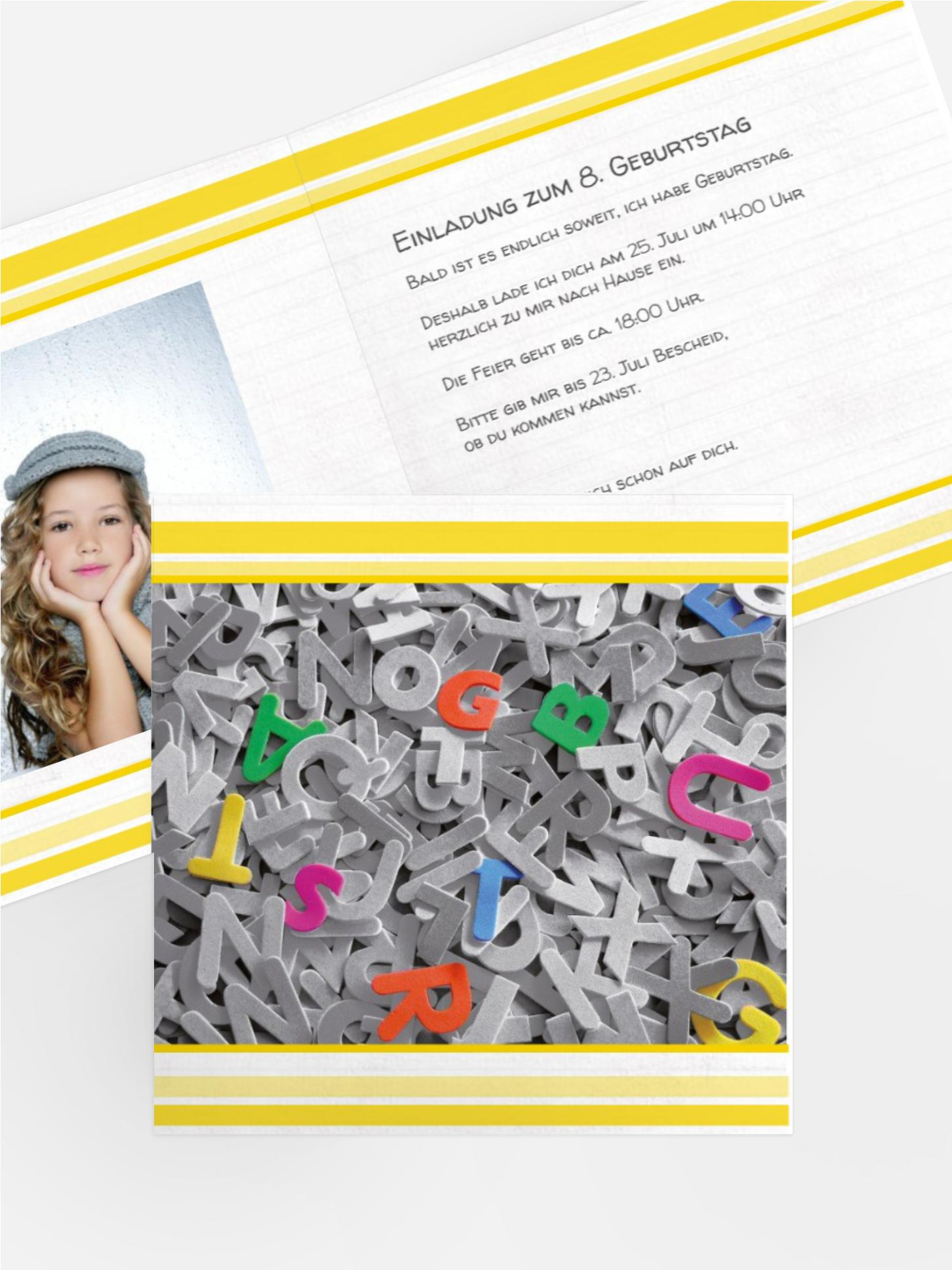 Geburtstagseinladung Kinder Buchstabensalat Foto