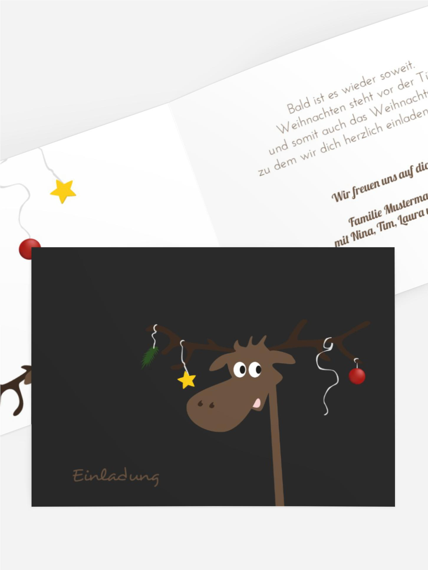 Weihnachts Einladungskarte privat Elch