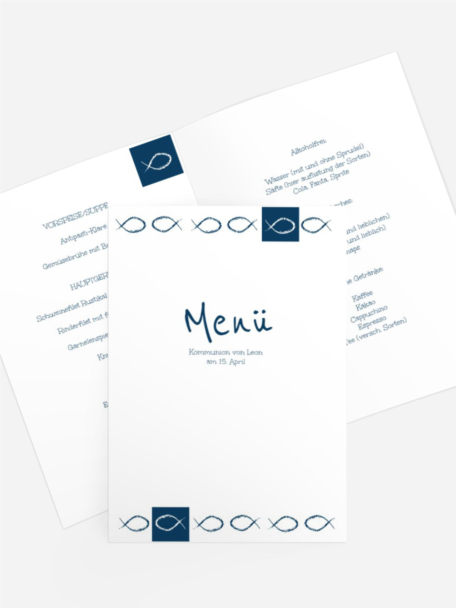 Menükarte Kommunion Fische