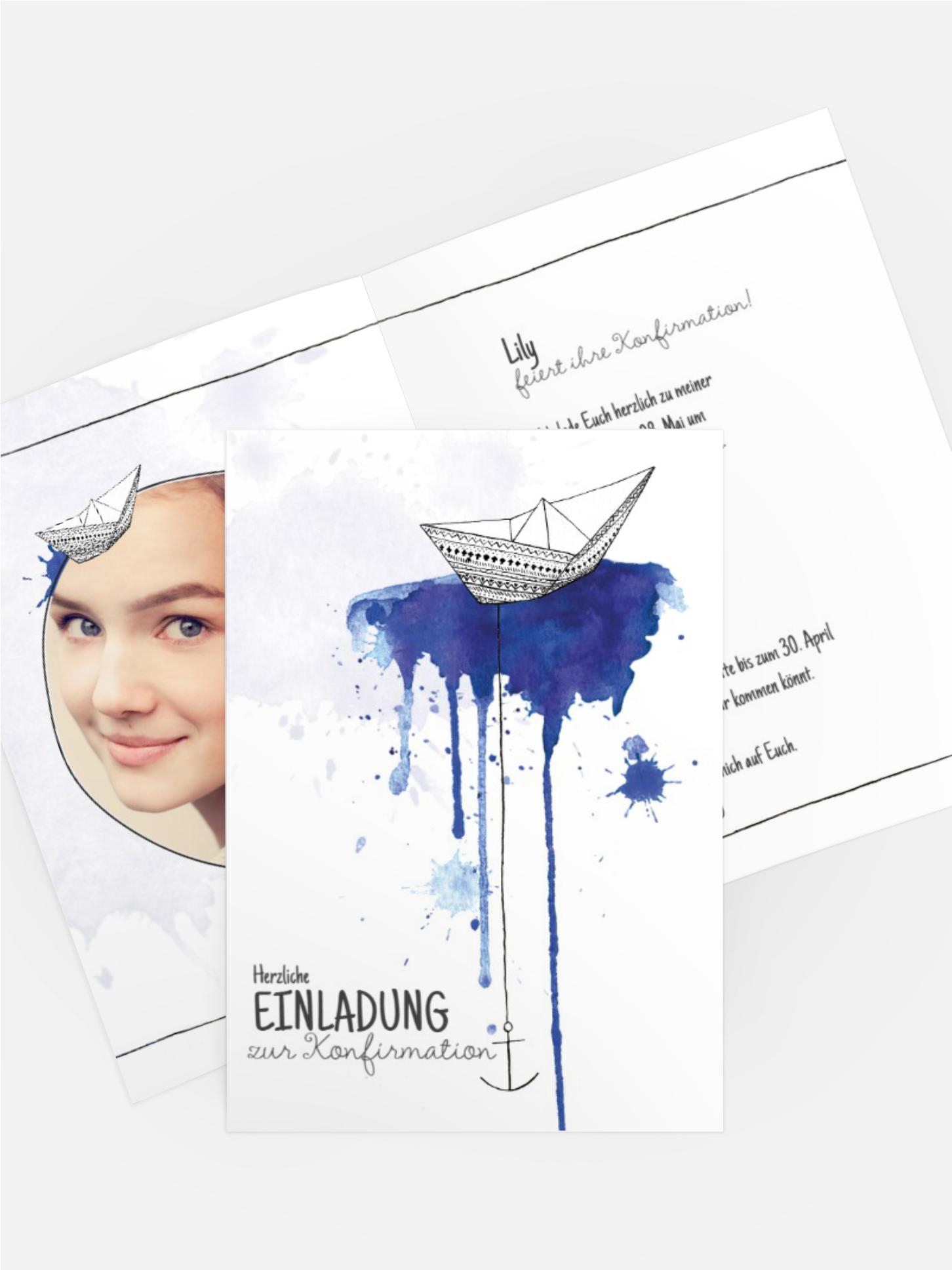 Einladungskarte Konfirmation Origamischiff