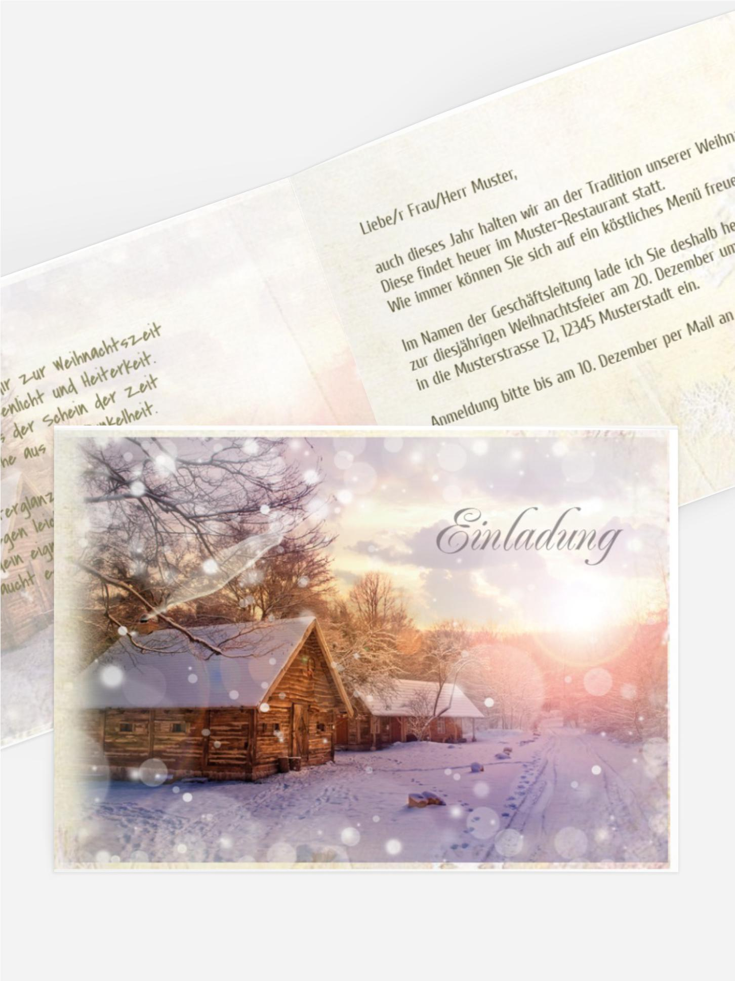 Weihnachtseinladung Geschäftlich Schneehütte