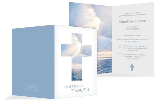 Trauerkarte Himmelskreuz hoch