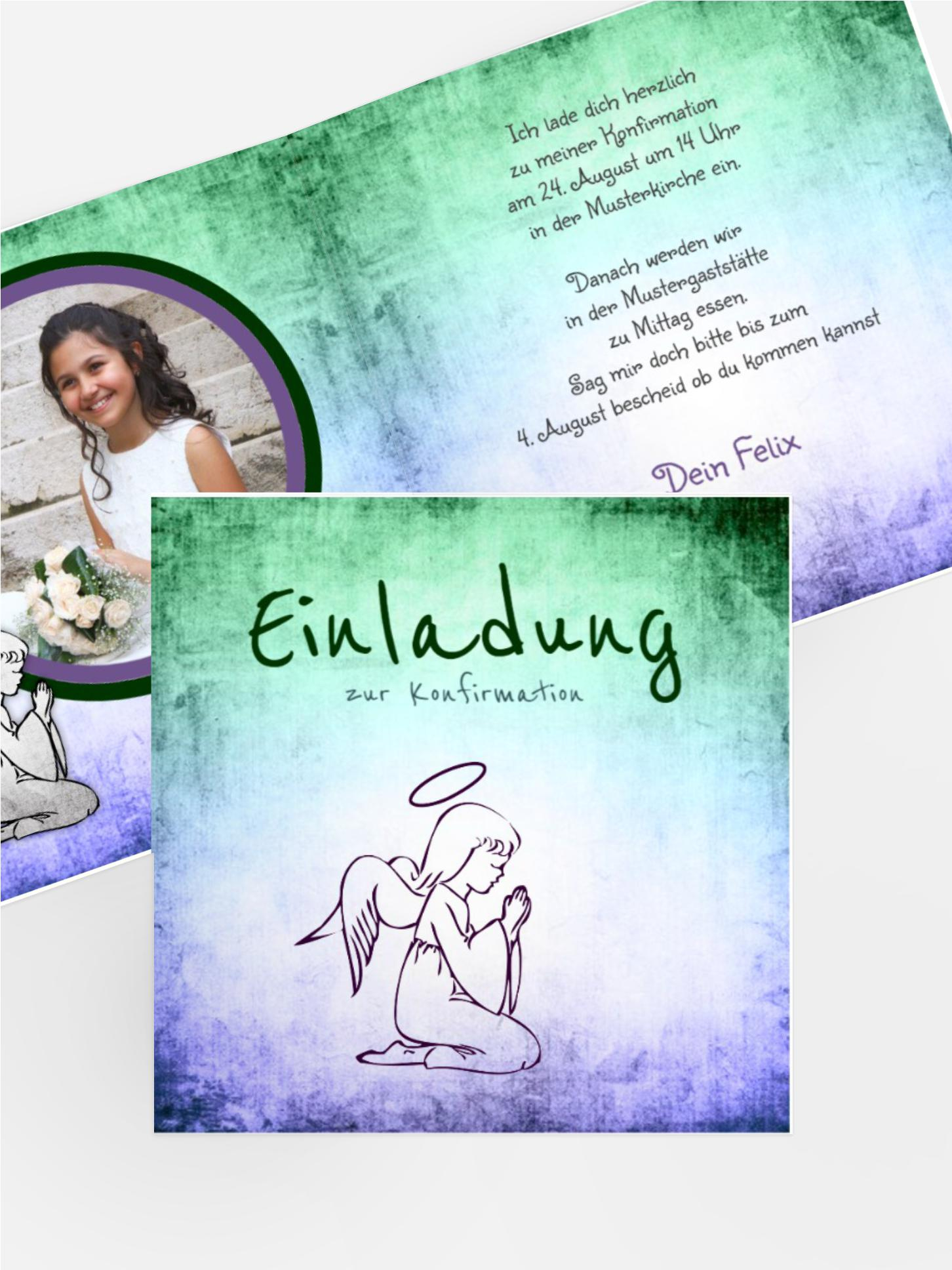 Einladungskarte Konfirmation grunge Engel Einladungskarte Konfirmation grunge Engel
