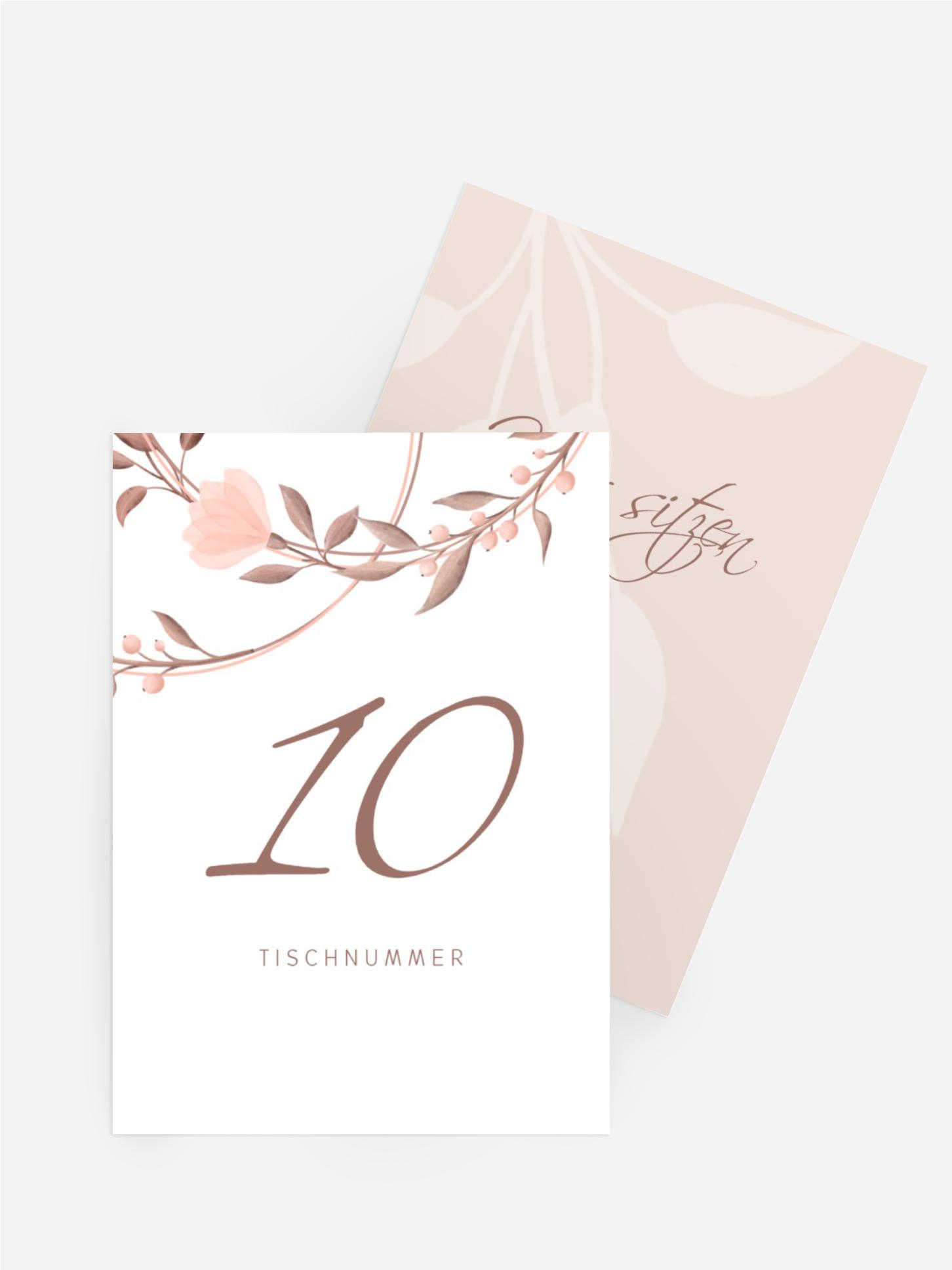 Tischnummer Hochzeit Sanfter Blumenkranz