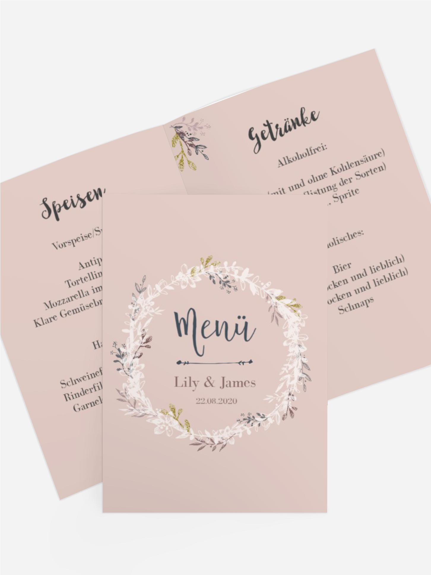 Menükarte Leaf Wreath