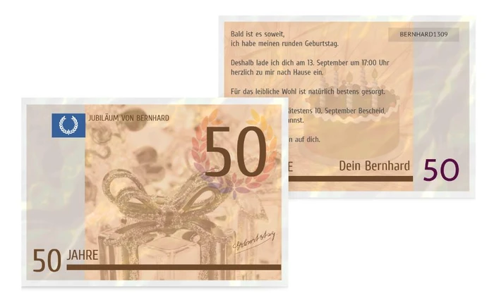 Einladungskarte zum Geburtstag Geldschein 50 Einladungskarte zum Geburtstag Geldschein 50
