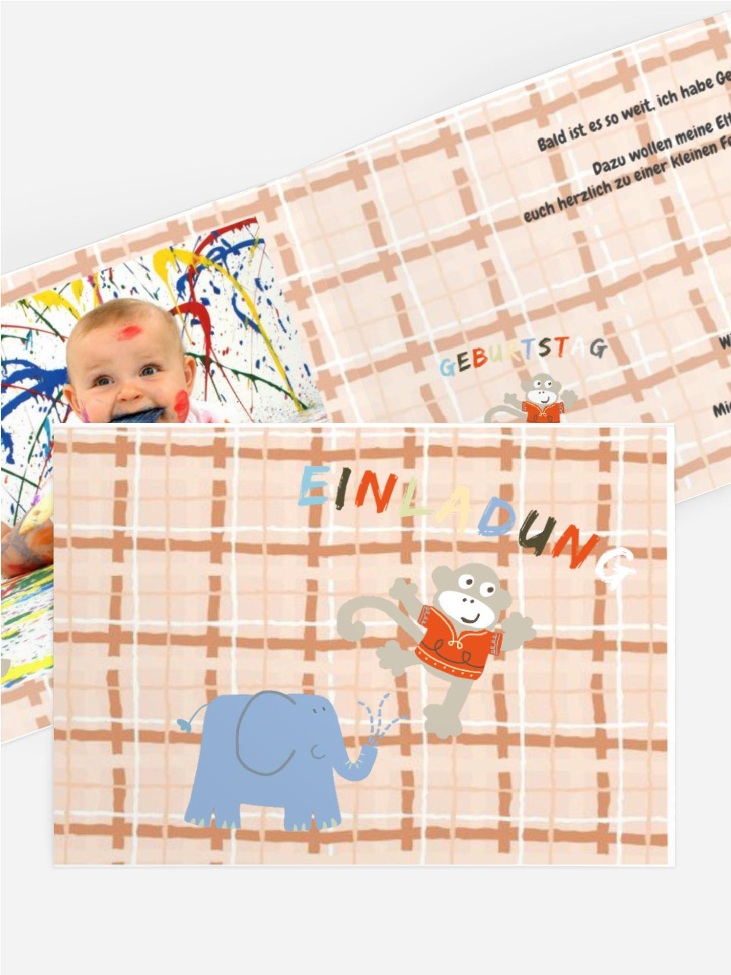 Geburtstagseinladung Elefant Äffchen Foto