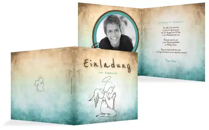 Einladungskarte Kommunion grunge Engel
