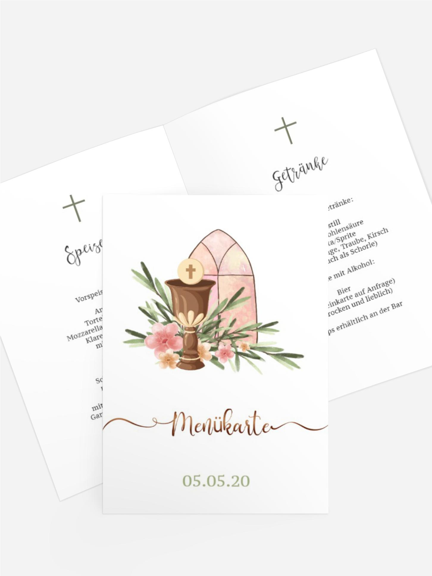 Menükarte Konfirmation Abendmahlskelch