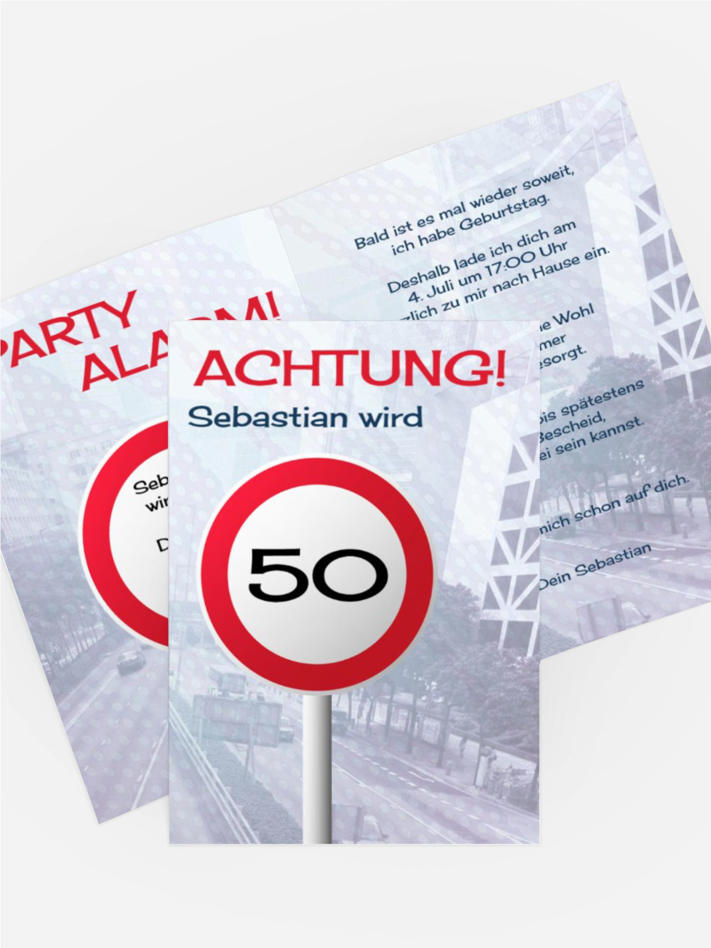 Geburtstagseinladungskarte Begrenzungsschild 50 Geburtstagseinladungskarte Begrenzungsschild 50