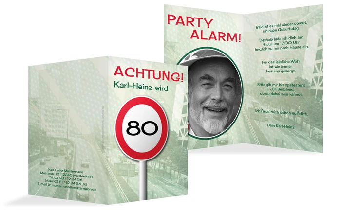 Geburtstagseinladungskarte Begrenzungsschild 80 Foto