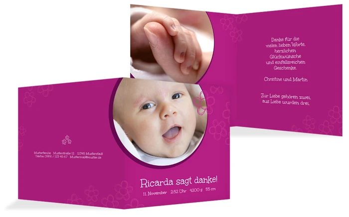 Geburtskarte Danke Bluete