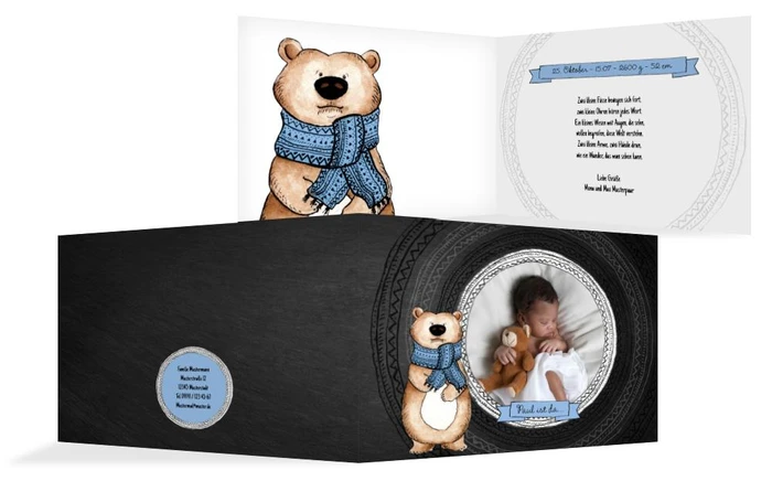 Karte zur Geburt Vintage Bär