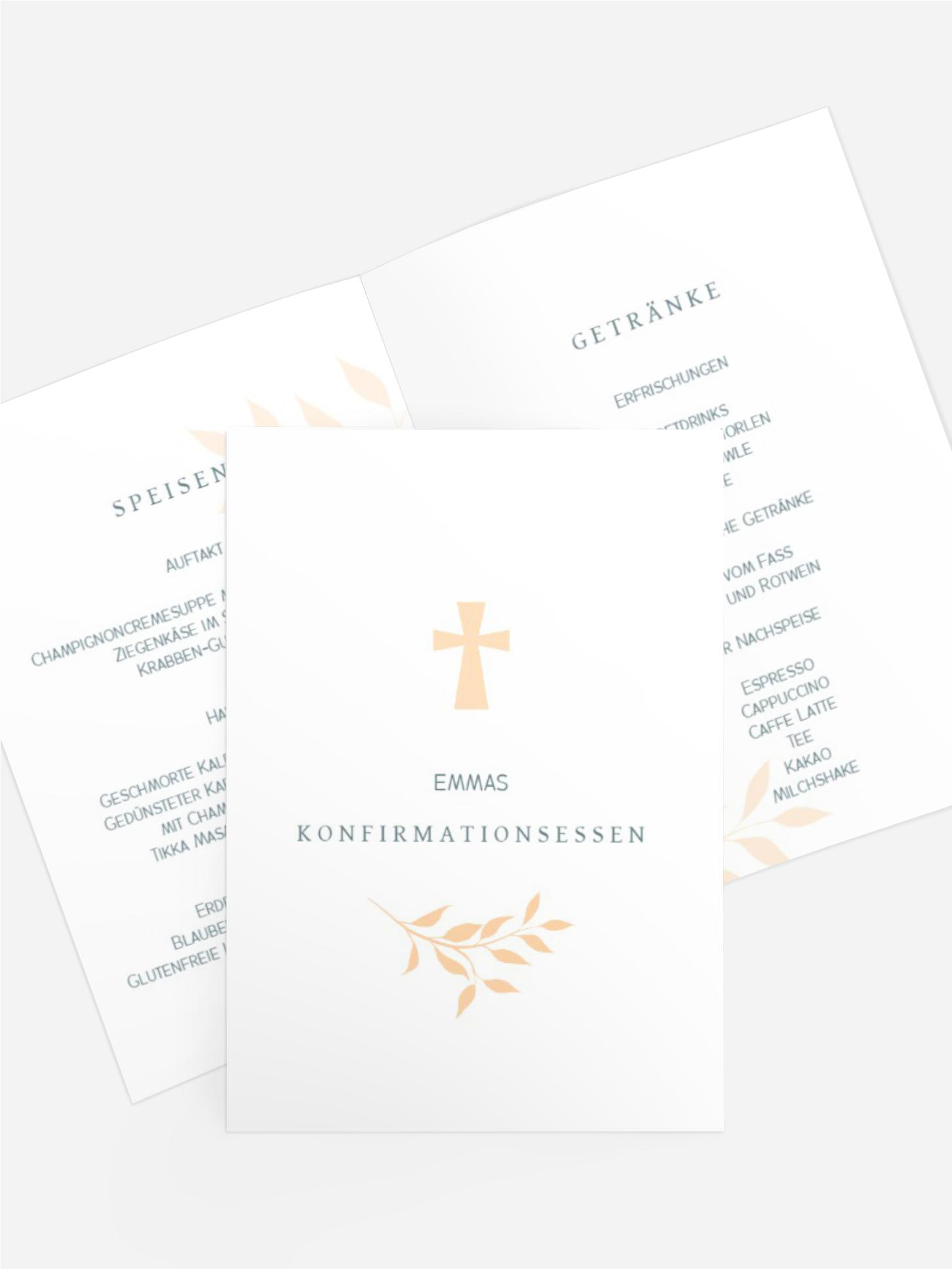 Menükarte Konfirmation Beiges Kreuz