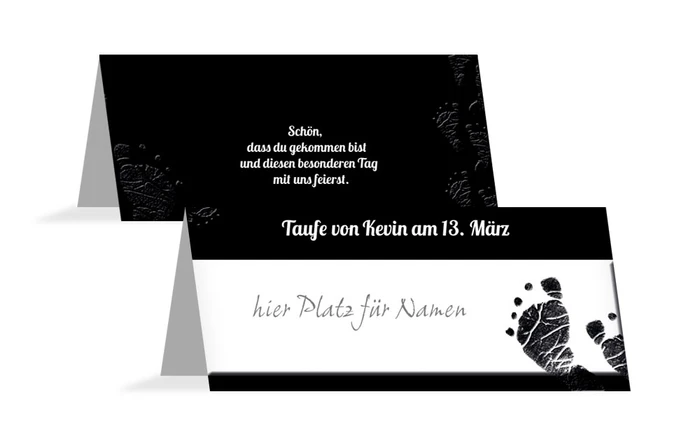 Tischkarte Taufe Footprint