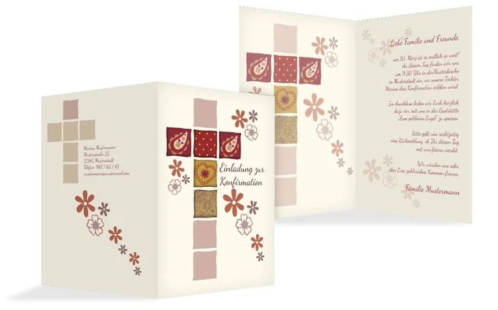 Einladung zur Konfirmation Florales Kreuz Einladung zur Konfirmation Florales Kreuz