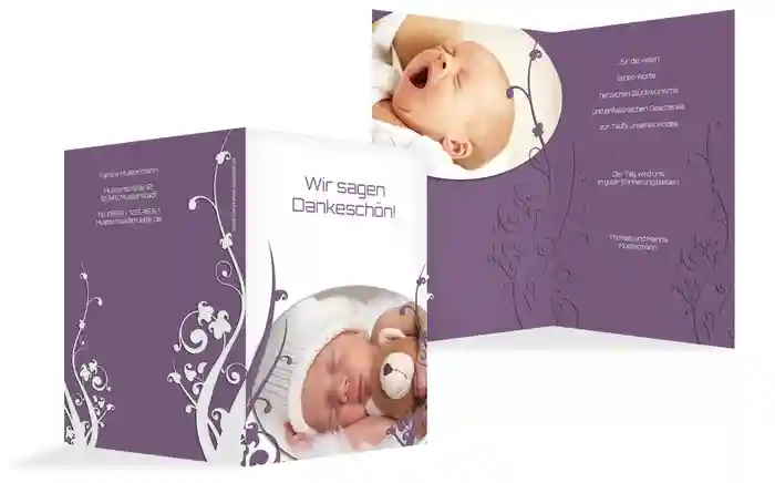 Dankeskarte Taufe Florale Schnörkel Dankeskarte Taufe Florale Schnörkel