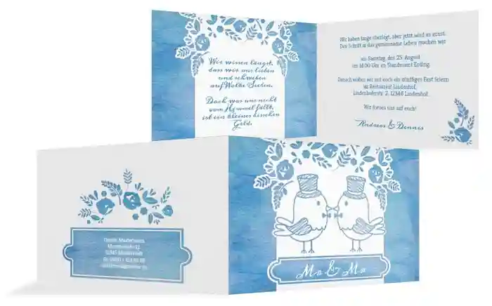 Hochzeitseinladung Vogelpaar Zylinder