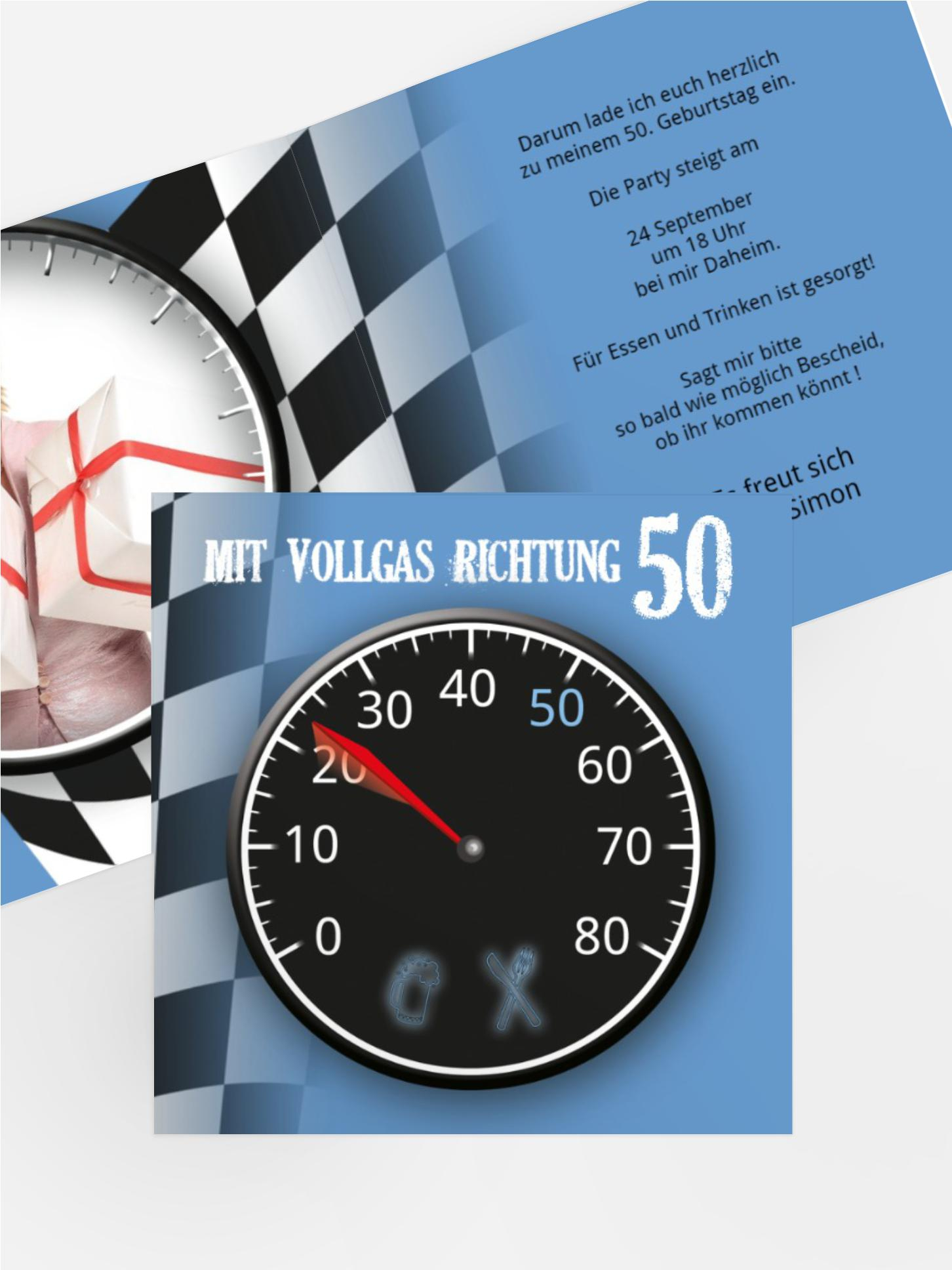 Einladungskarte Geburtstag Vollgas 50
