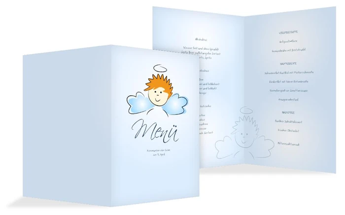 Menükarte Kommunion Engelchen Jungs Menükarte Kommunion Engelchen Jungs