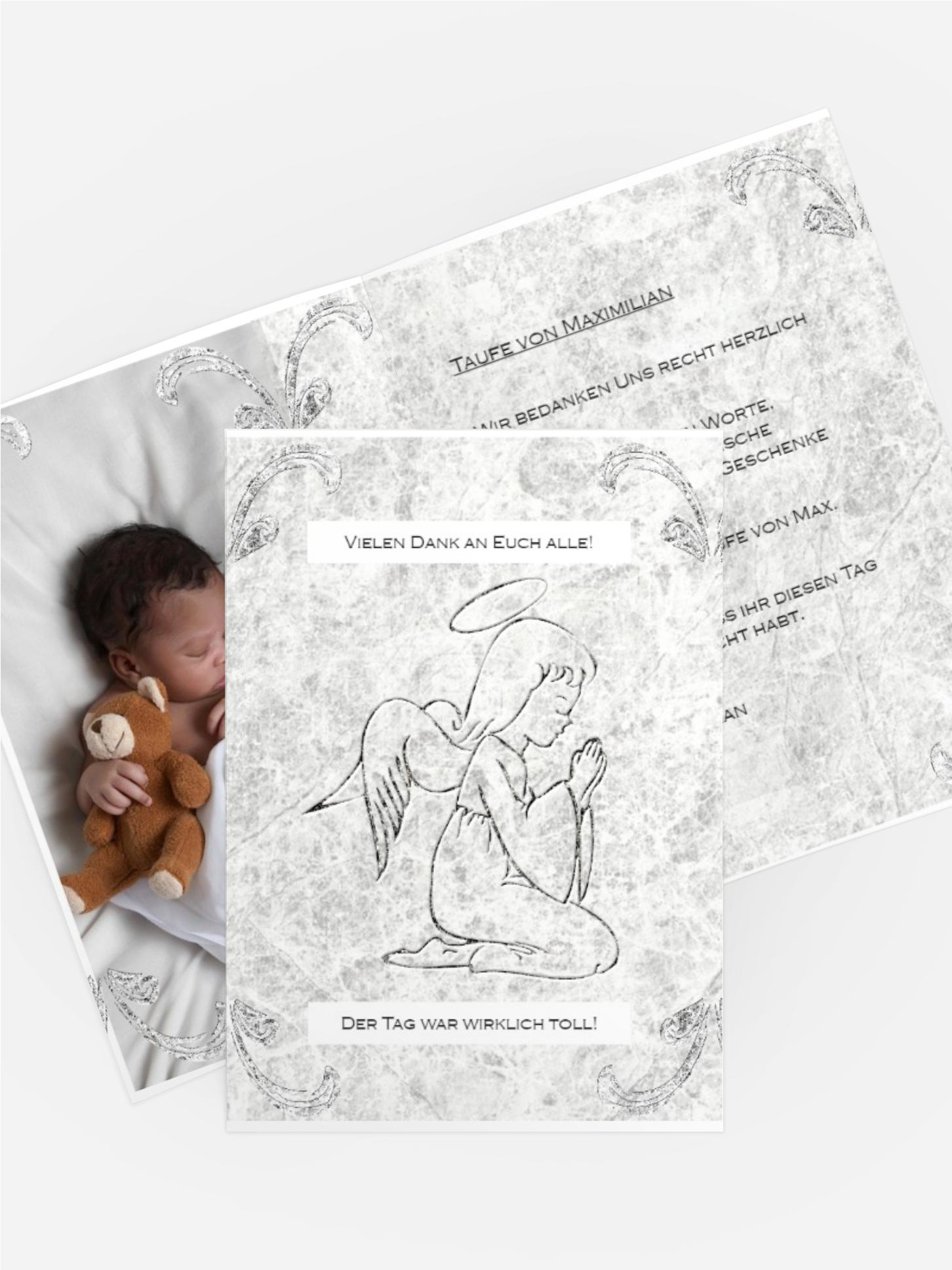 Dankeskarte Taufe Relief-Engelchen