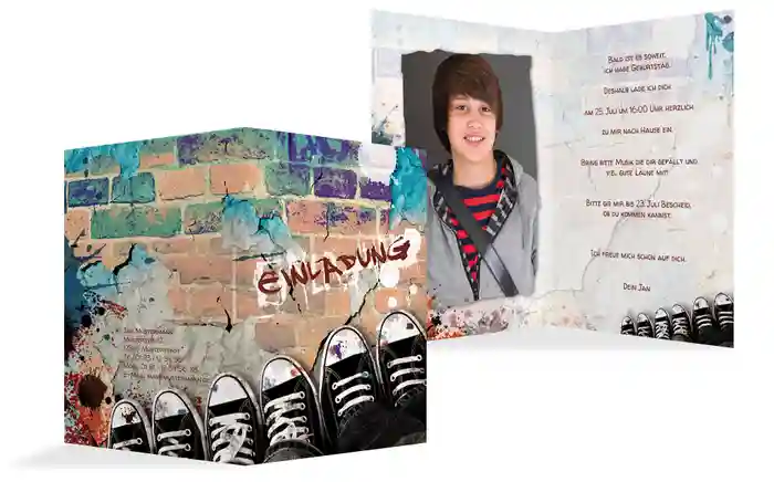 Einladung zum Geburtstag Graffiti Schuhe Foto
