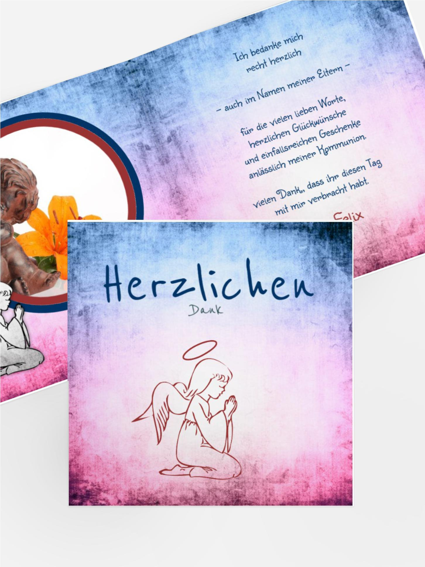 Dankeskarte Kommunion grunge Engel