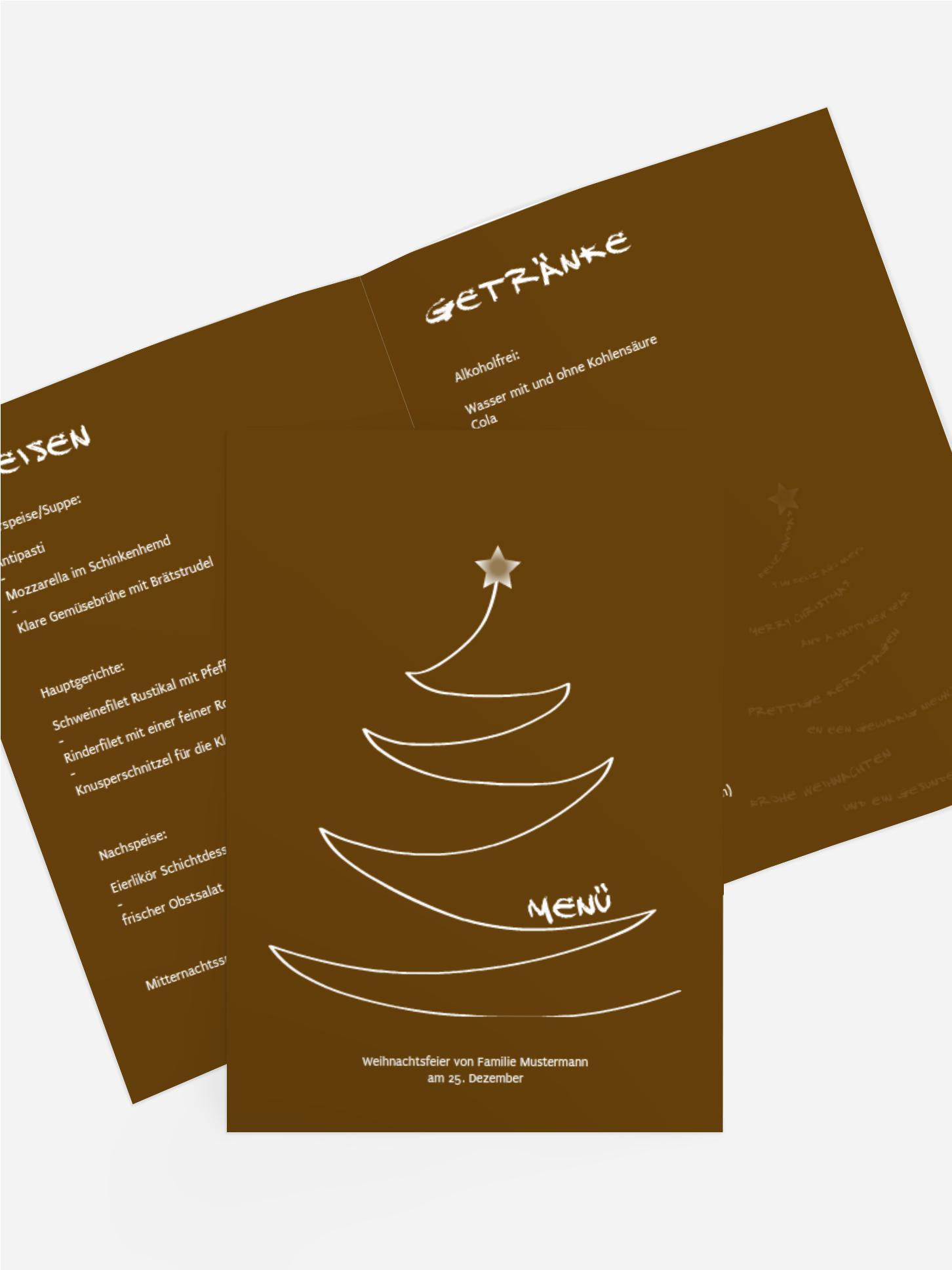 Menükarte zur Weihnachtsfeier Schriftbaum