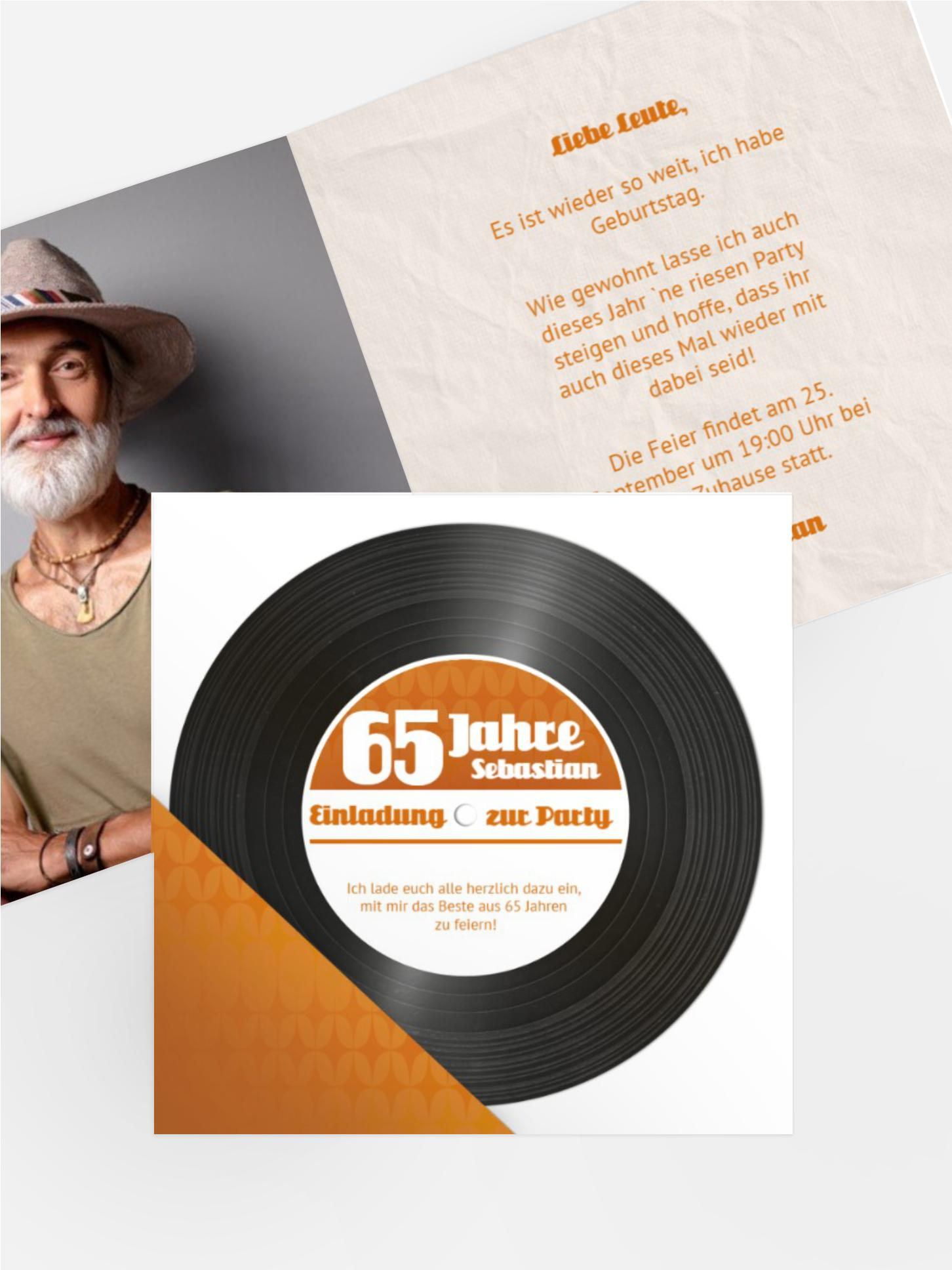 Geburtstagseinladung Schallplatte 65
