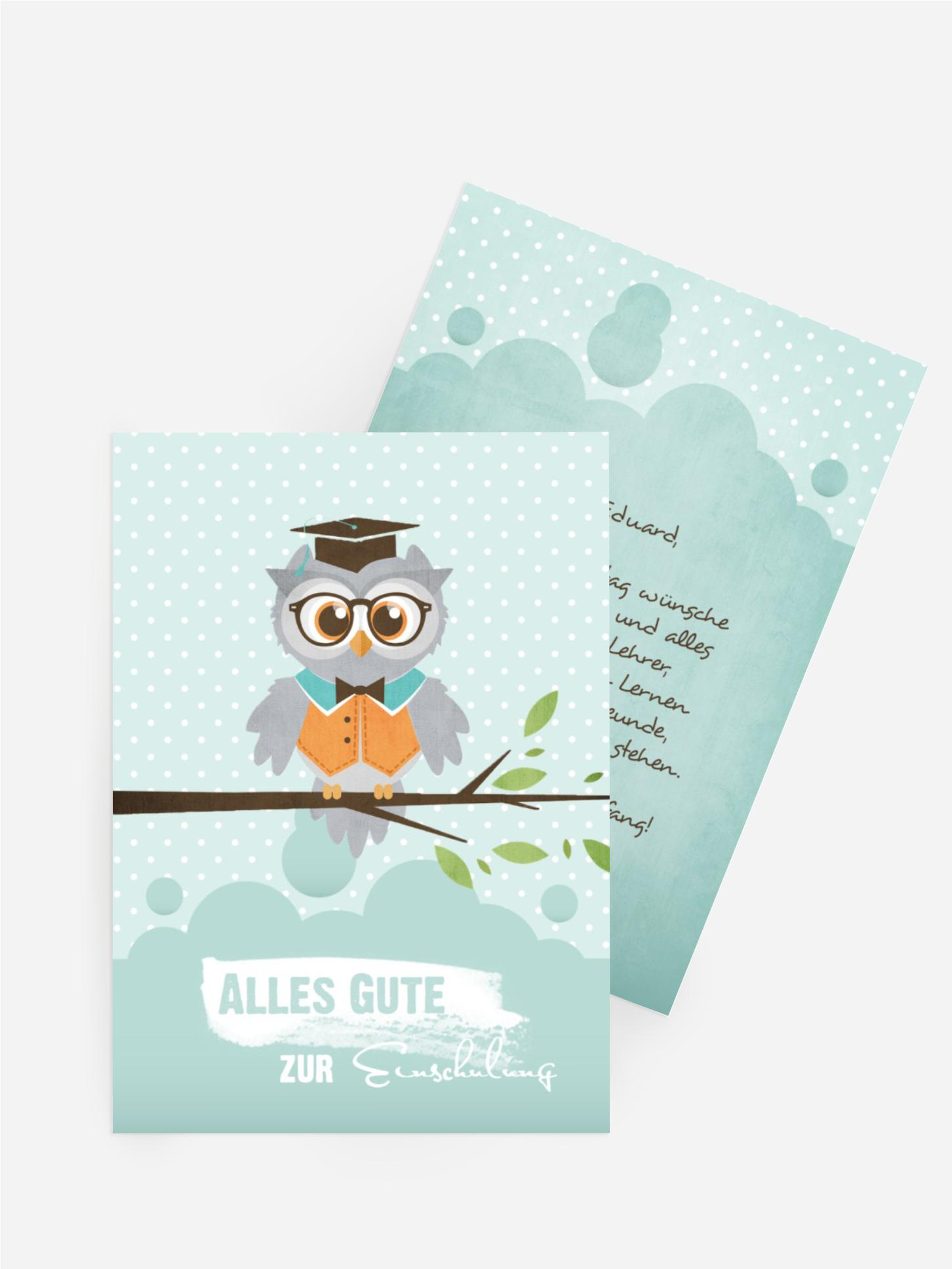 Glückwunschkarte zur Einschulung Eule