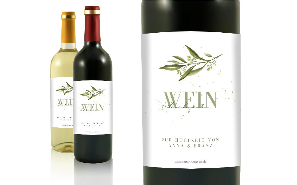 Flaschenetikett Hochzeit Edelblatt