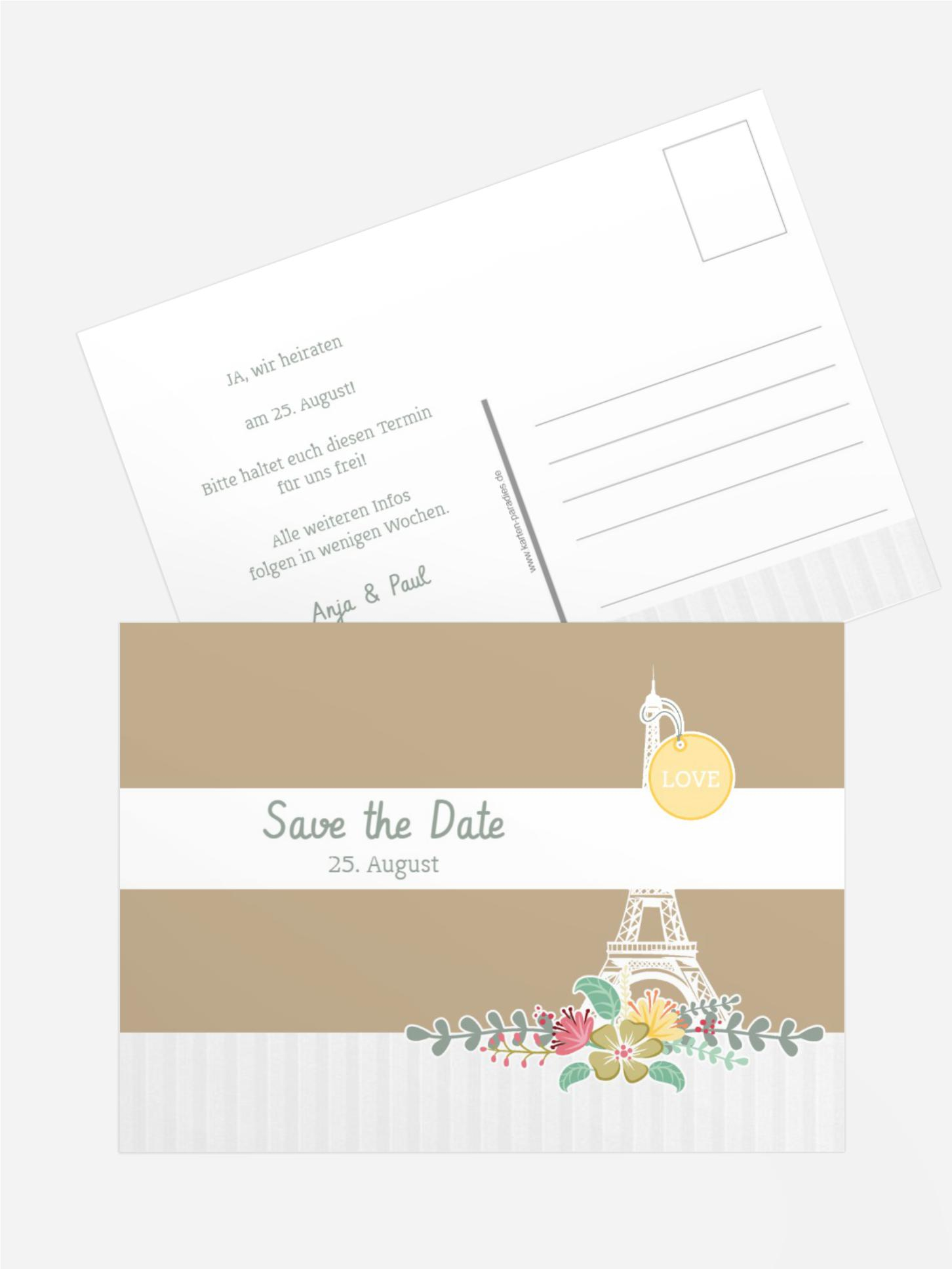 Save the Date Karte zur Hochzeit Paris