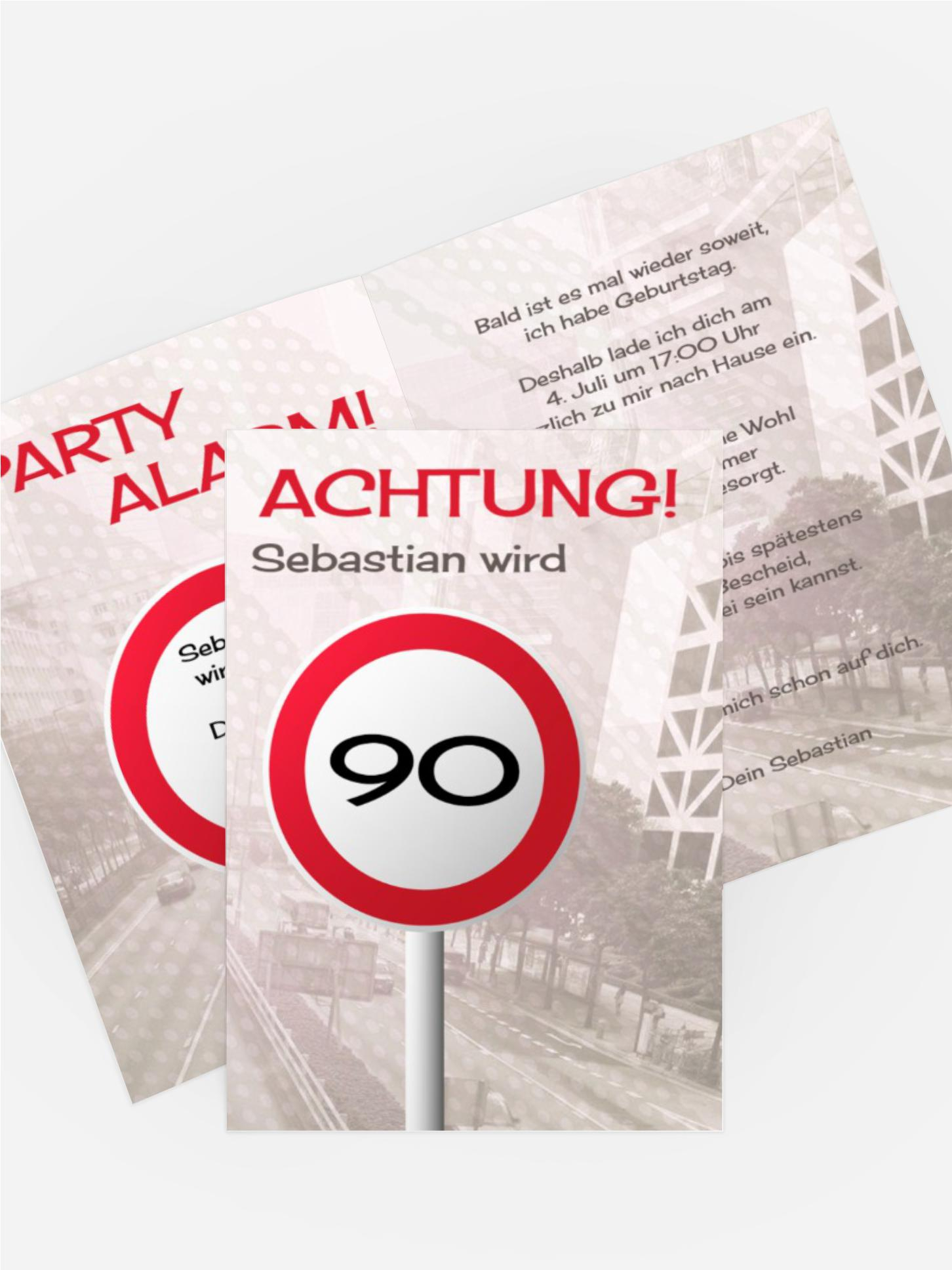 Geburtstagseinladungskarte Begrenzungsschild 90