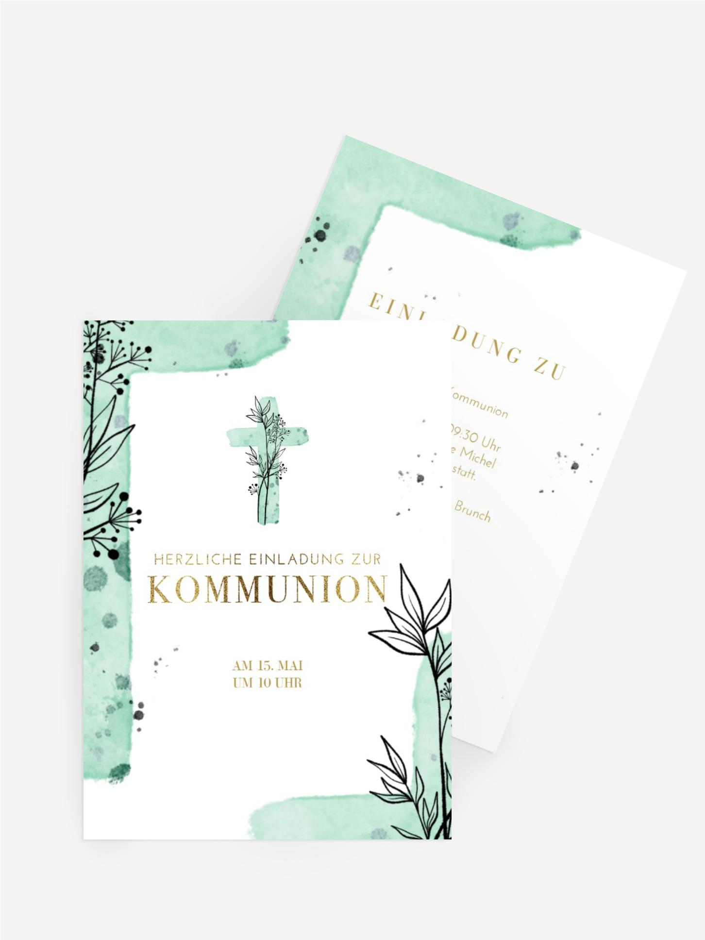 Einladungskarte Kommunion In Einem Ast Kreuzen