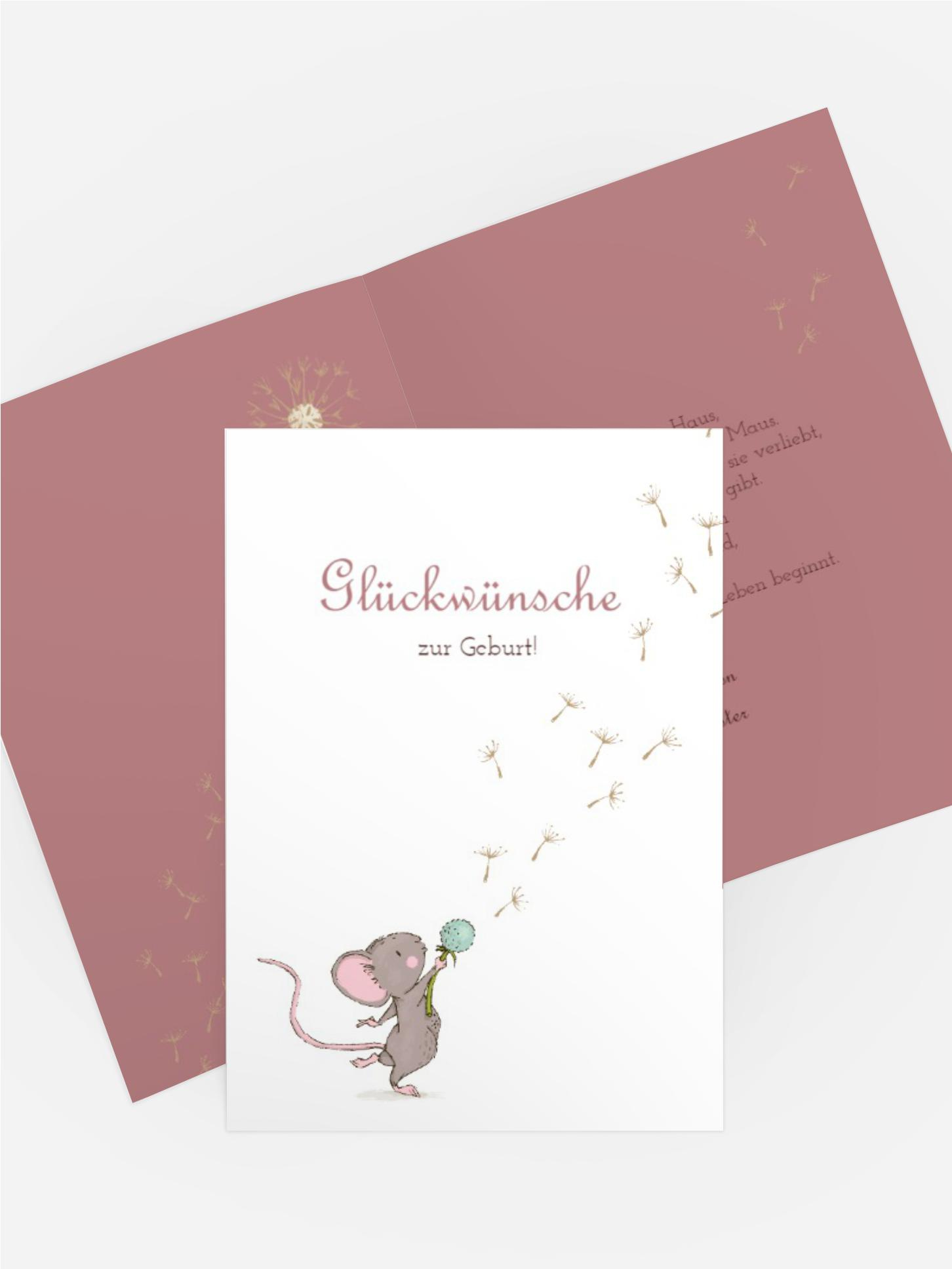 Glückwunschkarte zur Geburt Mäuschen