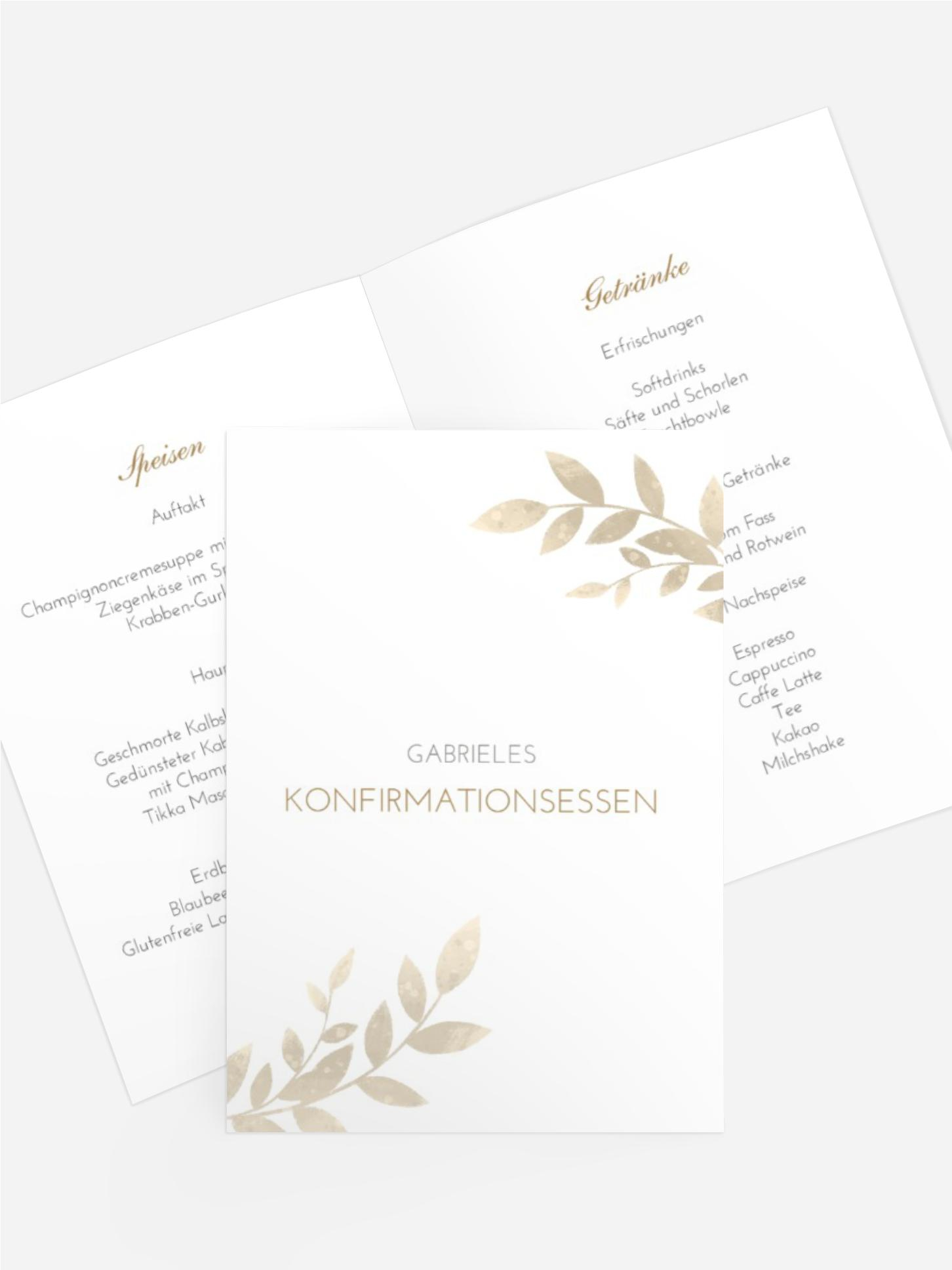 Menükarte Konfirmation Goldene Konfirmation