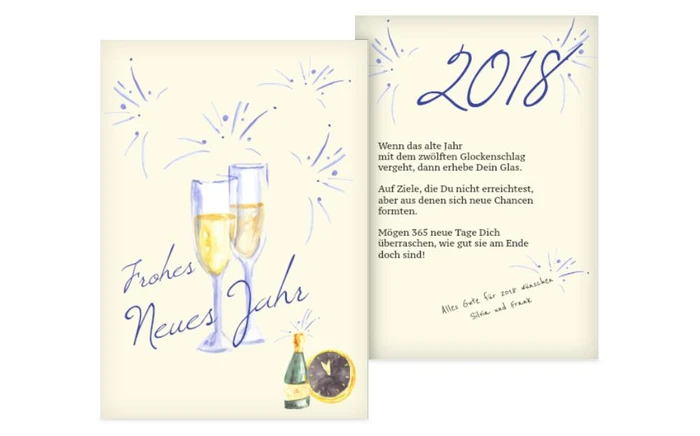Neujahrskarte Sektanstoß