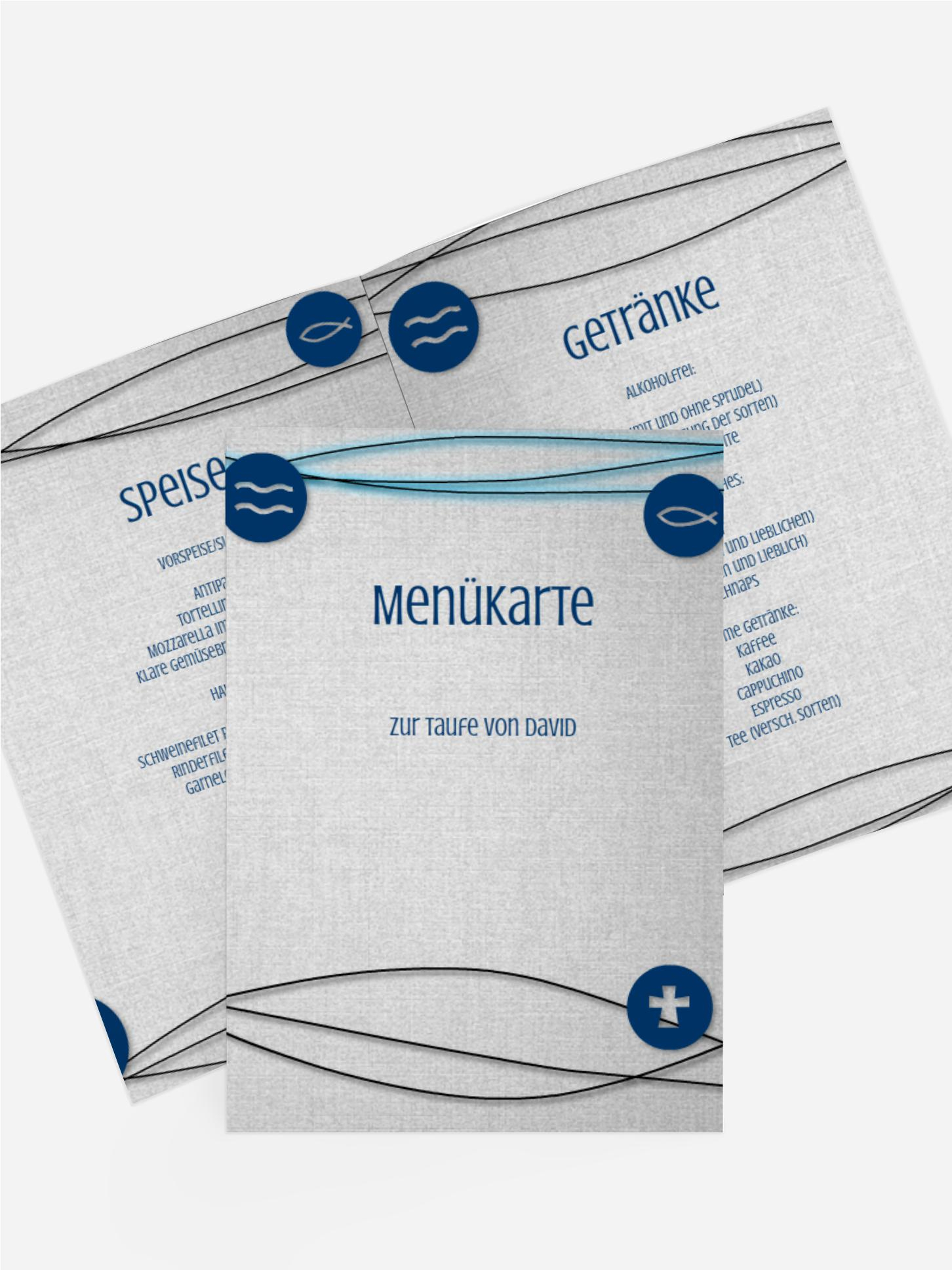 Menükarte Taufe Taufsymbole an Schnüren